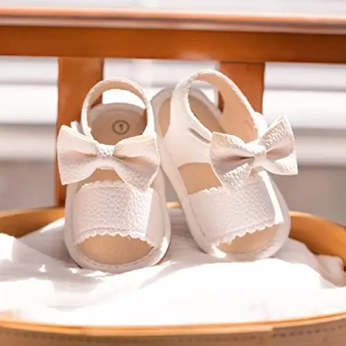 Meckior Baby Toddler Infant Girls PU Leather Soft Open Toe Summer Sandals Flower Princess Flat Shoes - 2