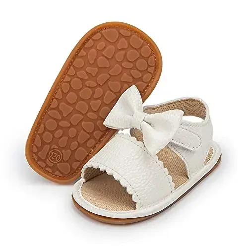Meckior Baby Toddler Infant Girls PU Leather Soft Open Toe Summer Sandals Flower Princess Flat Shoes 