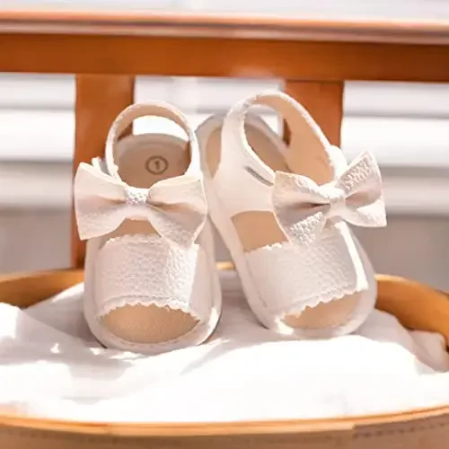 Meckior Baby Toddler Infant Girls PU Leather Soft Open Toe Summer Sandals Flower Princess Flat Shoes - 4