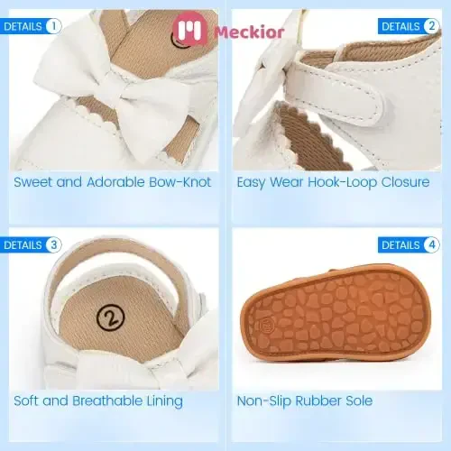 Meckior Baby Toddler Infant Girls PU Leather Soft Open Toe Summer Sandals Flower Princess Flat Shoes - 5