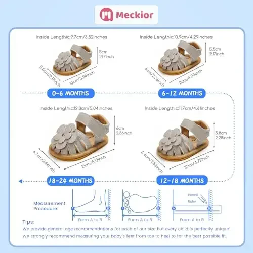 Meckior Baby Toddler Infant Girls PU Leather Soft Open Toe Summer Sandals Flower Princess Flat Shoes - 6