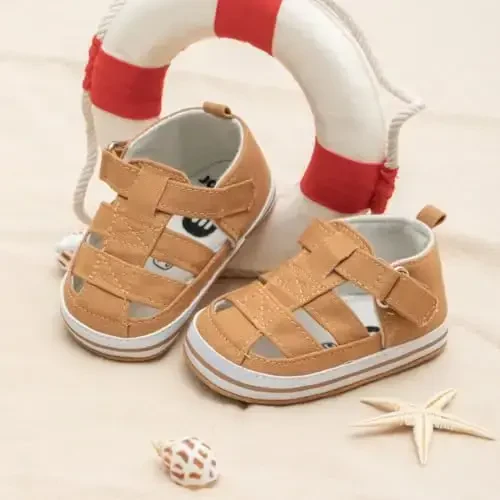 Meckior Chaqaloq o'g'il qiz sandal yangi tug'ilgan sirpanmaydigan yumshoq kauchuk taglikli sandal chaqaloqlar uchun ochiq oyoqli tashqi kundalik yozgi birinchi qadam qo'yuvchi poyabzal - 4