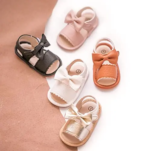 Meckior Chaqaloq Qizlar PU Charm Yumshoq Ochiq Oyoq Yozgi Sandallar Gul Princess Yassi Poyabzal - 3