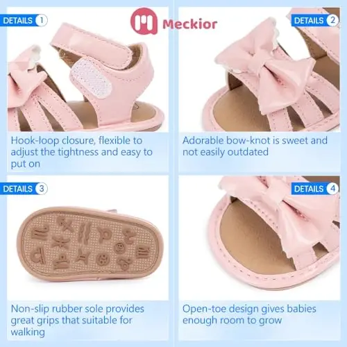 Meckior chaqaloq qizlar PU charm yumshoq ochiq oyoqli yozgi sandallar gul malika tekis poyabzal - 5