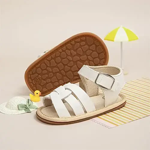 Meckior Chaqaloq Qizlar PU Teri Yumshoq Ochiq Oyoqli Yozgi Sandallar Gul Princessasi Yassi Poyabzal - 4