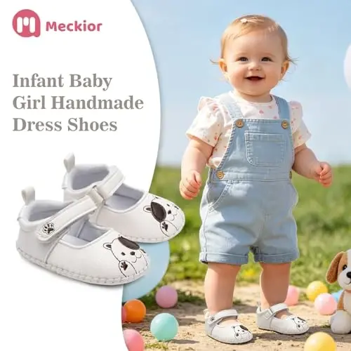 Meckior Infant Baby Girl Sandals Soft Non-Slip Rubber Sole Handmade Princess Wedding Dress Shoes Toddler First Walkers - 4