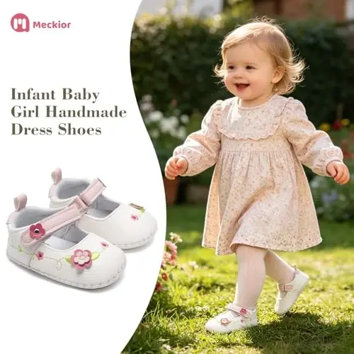Meckior Infant Baby Girl Sandals Soft Non-Slip Rubber Sole Handmade Princess Wedding Dress Shoes Toddler First Walkers - 3