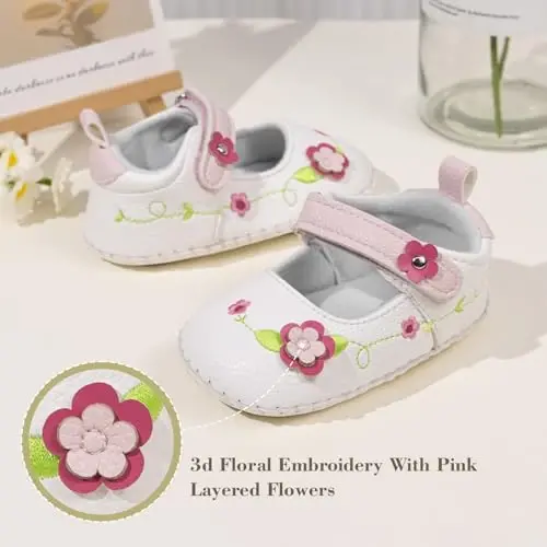 Meckior Infant Baby Girl Sandals Soft Non-Slip Rubber Sole Handmade Princess Wedding Dress Shoes Toddler First Walkers - 4