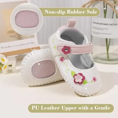 Meckior Infant Baby Girl Sandals Soft Non-Slip Rubber Sole Handmade Princess Wedding Dress Shoes Toddler First Walkers - 6
