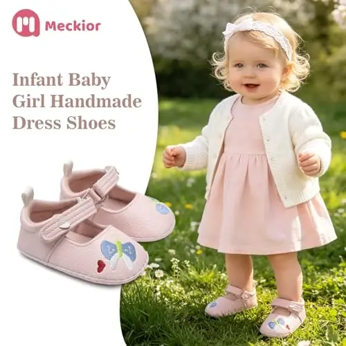 Meckior Infant Baby Girl Sandals Soft Non-Slip Rubber Sole Handmade Princess Wedding Dress Shoes Toddler First Walkers - 4