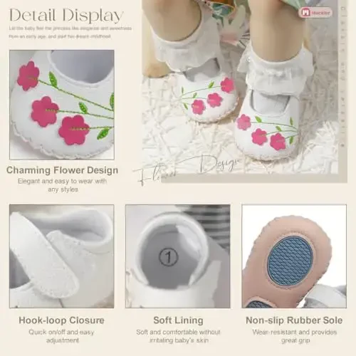 Meckior Infant Baby Girls Boys Handmade Princess Flats Toddler First Walkers Soft PU Leather Non-Slip Crib Wedding Dress Shoes - 5