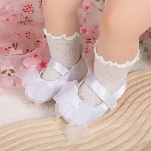 Meckior Infant Baby Girls Boys Handmade Princess Flats Toddler First Walkers Soft PU Leather Non-Slip Crib Wedding Dress Shoes - 3
