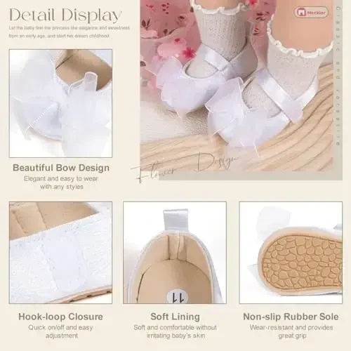 Meckior Infant Baby Girls Boys Handmade Princess Flats Toddler First Walkers Soft PU Leather Non-Slip Crib Wedding Dress Shoes - 5