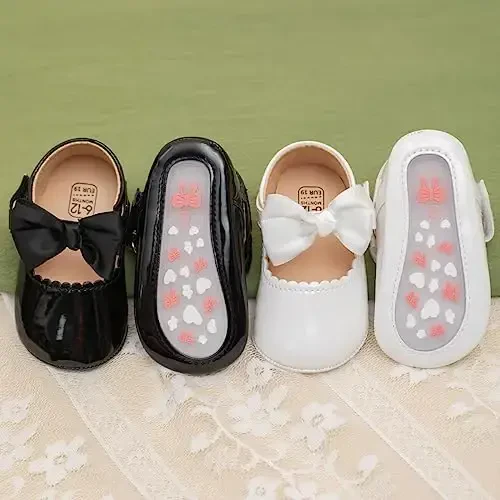 Meckior Infant Baby Girls Boys Handmade Princess Flats Toddler First Walkers Soft PU Leather Non-Slip Crib Wedding Dress Shoes - 2