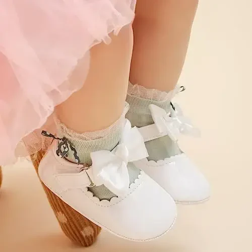 Meckior Infant Baby Girls Boys Handmade Princess Flats Toddler First Walkers Soft PU Leather Non-Slip Crib Wedding Dress Shoes - 3