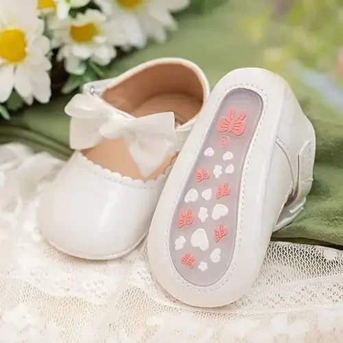 Meckior Infant Baby Girls Boys Handmade Princess Flats Toddler First Walkers Soft PU Leather Non-Slip Crib Wedding Dress Shoes - 4