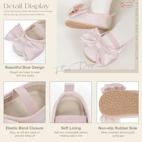 Meckior Infant Baby Girls Boys Handmade Princess Flats Toddler First Walkers Soft PU Leather Non-Slip Crib Wedding Dress Shoes - 5