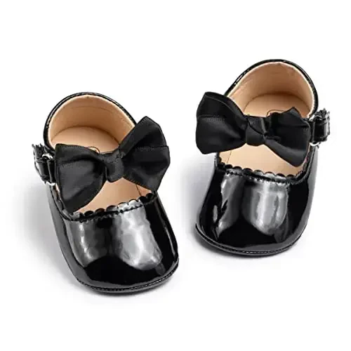 Meckior Infant Baby Girls Boys Handmade Princess Flats Toddler First Walkers Soft PU Leather Non-Slip Crib Wedding Dress Shoes - 1