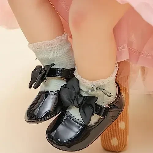 Meckior Infant Baby Girls Boys Handmade Princess Flats Toddler First Walkers Soft PU Leather Non-Slip Crib Wedding Dress Shoes - 3