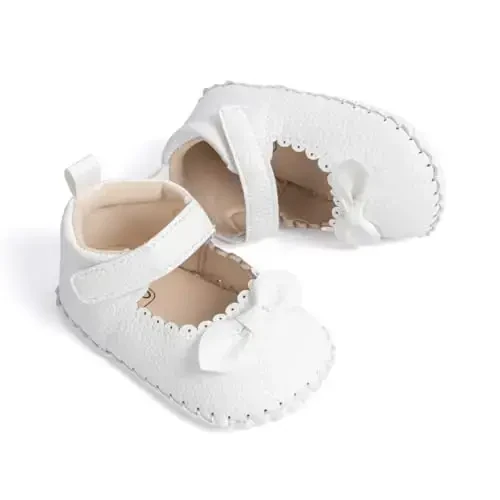 Meckior Infant Baby Girls Boys Handmade Princess Flats Toddler First Walkers Soft PU Leather Non-Slip Crib Wedding Dress Shoes - MECKIOR