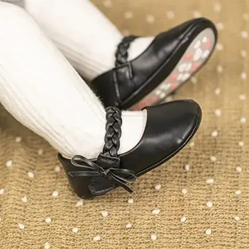 Meckior Infant Baby Girls Boys Handmade Princess Flats Toddler First Walkers Soft PU Leather Non-Slip Crib Wedding Dress Shoes - 3