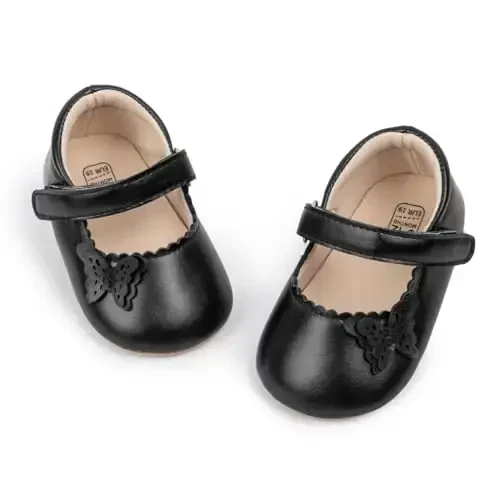 Meckior Infant Baby Girls Boys Handmade Princess Flats Toddler First Walkers Soft PU Leather Non-Slip Crib Wedding Dress Shoes - 1