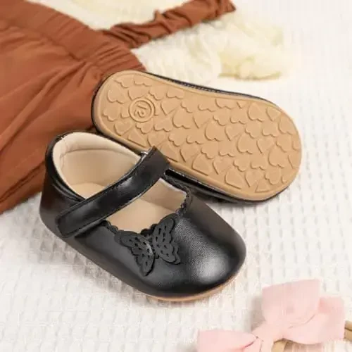 Meckior Infant Baby Girls Boys Handmade Princess Flats Toddler First Walkers Soft PU Leather Non-Slip Crib Wedding Dress Shoes - 4