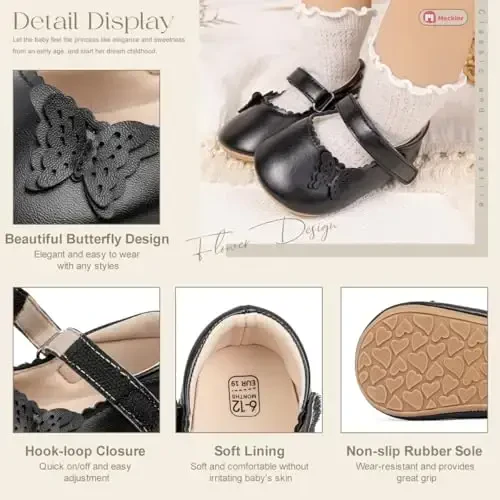 Meckior Infant Baby Girls Boys Handmade Princess Flats Toddler First Walkers Soft PU Leather Non-Slip Crib Wedding Dress Shoes - 5