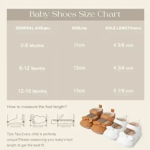 Meckior Infant Baby Girls Boys Handmade Princess Flats Toddler First Walkers Soft PU Leather Non-Slip Crib Wedding Dress Shoes - 6