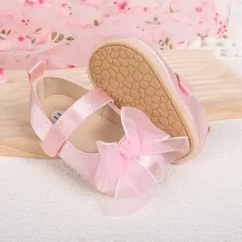 Meckior Infant Baby Girls Boys Handmade Princess Flats Toddler First Walkers Soft PU Leather Non-Slip Crib Wedding Dress Shoes - 4