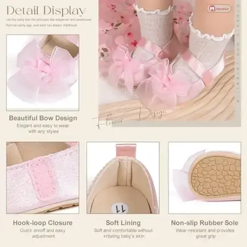 Meckior Infant Baby Girls Boys Handmade Princess Flats Toddler First Walkers Soft PU Leather Non-Slip Crib Wedding Dress Shoes - 5