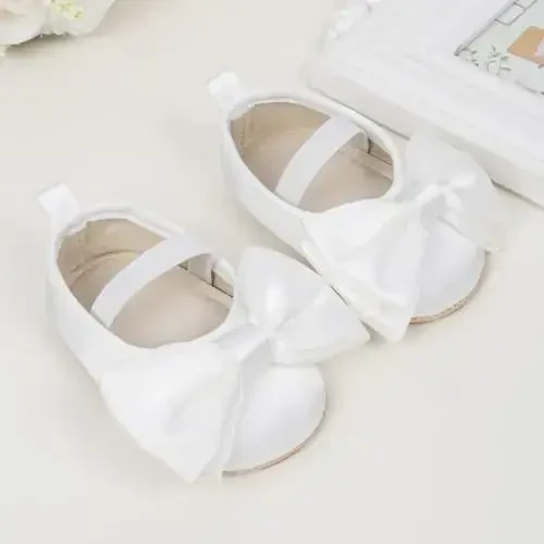 Meckior Infant Baby Girls Boys Handmade Princess Flats Toddler First Walkers Soft PU Leather Non-Slip Crib Wedding Dress Shoes - 4