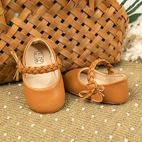 Meckior Infant Baby Girls Boys Handmade Princess Flats Toddler First Walkers Soft PU Leather Non-Slip Crib Wedding Dress Shoes - 4