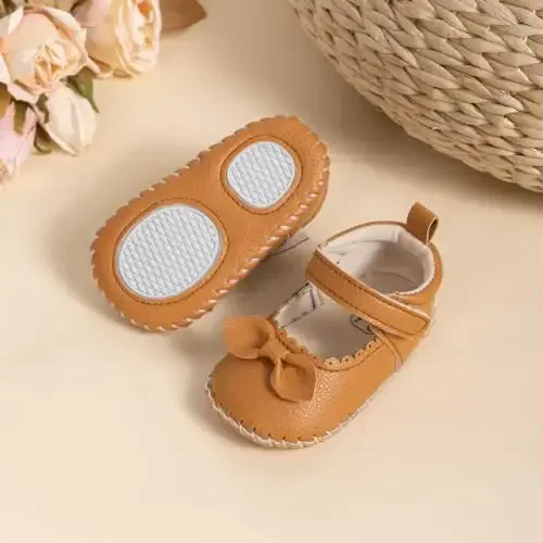 Meckior Infant Baby Girls Boys Qo'lda ishlangan Princess Flats Toddler Birinchi Walkers Yumshoq PU Teri Sirpanmaydigan Karavatcha To'y Liboslari Poyabzal - 4