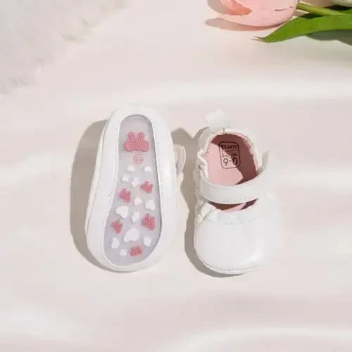 Meckior Infant Baby Girls Boys Qo'lda ishlangan Princess Flats Toddler First Walkers Yumshoq PU Charm Sirpanmaydigan Beshik To'y Liboslari Poyabzallari - 3