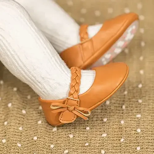 Meckior Infant Baby Girls Boys Qo'lda ishlangan Princess Flats Toddler First Walkers Yumshoq PU Charm Sirpanmaydigan Beshik To'y Liboslari Poyafzallari - 3