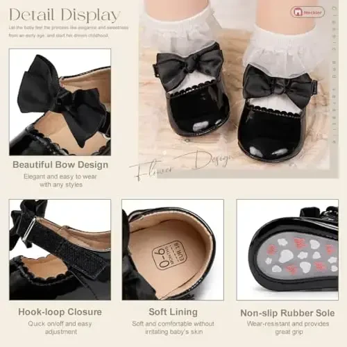 Meckior Infant Baby Girls Boys Qo'lda ishlangan Princess Flats Toddler First Walkers Yumshoq PU Charm Sirpanmaydigan Crib To'y Liboslari Poyafzallari - 5