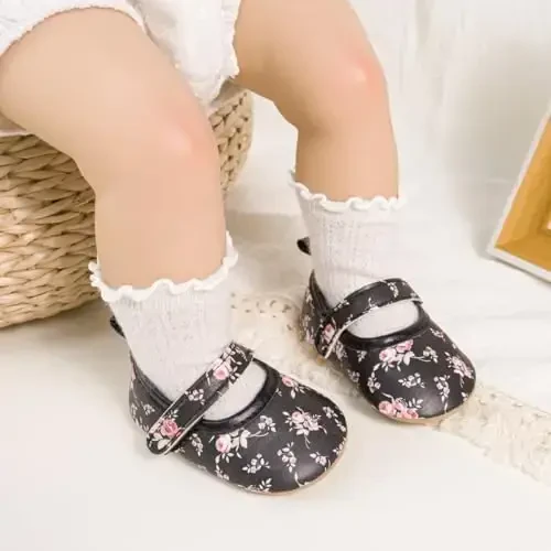Meckior Infant Baby Girls Boys Qo'lda ishlangan Princess Flats Toddler First Walkers Yumshoq PU Charm Sirpanmaydigan Krovat To'y Liboslari Poyafzallari - 3