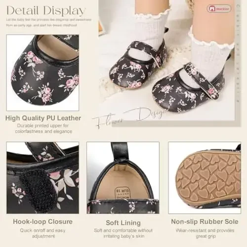 Meckior Infant Baby Girls Boys Qo'lda ishlangan Princess Flats Toddler First Walkers Yumshoq PU Charm Sirpanmaydigan Krovat To'y Liboslari Poyafzallari - 5
