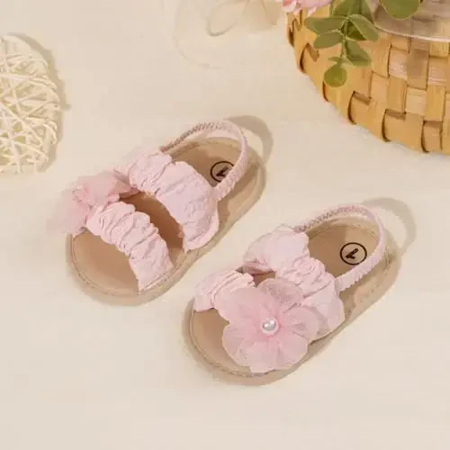Meckior Infant Baby Girls Boys Summer Sandals Open Toe Lace Princess Dress Wedding Flats Shoes Newborn Toddler Soft Non-slip Sole First Walker Crib Shoes - 5