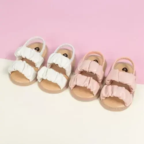 Meckior Infant Baby Girls Boys Summer Sandals Open Toe Lace Princess Dress Wedding Flats Shoes Newborn Toddler Soft Non-slip Sole First Walker Crib Shoes - 2