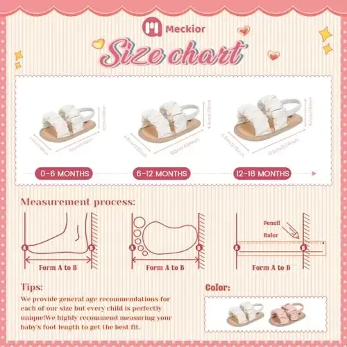 Meckior Infant Baby Girls Boys Summer Sandals Open Toe Lace Princess Dress Wedding Flats Shoes Newborn Toddler Soft Non-slip Sole First Walker Crib Shoes - 6