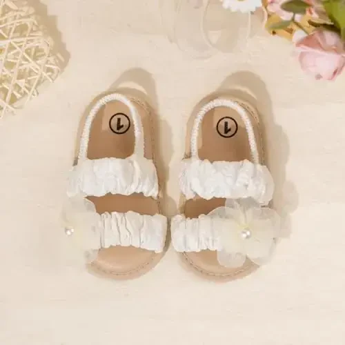 Meckior Infant Baby Girls Boys Summer Sandals Open Toe Lace Princess Dress Wedding Flats Shoes Newborn Toddler Soft Non-slip Sole First Walker Crib Shoes - 6