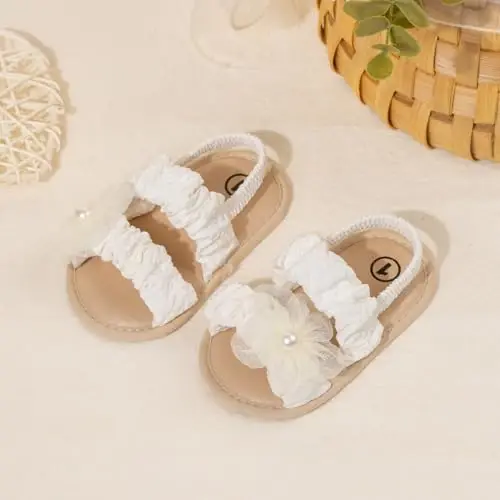 Meckior Infant Baby Girls Boys Summer Sandals Open Toe Lace Princess Dress Wedding Flats Shoes Newborn Toddler Soft Non-slip Sole First Walker Crib Shoes - 4