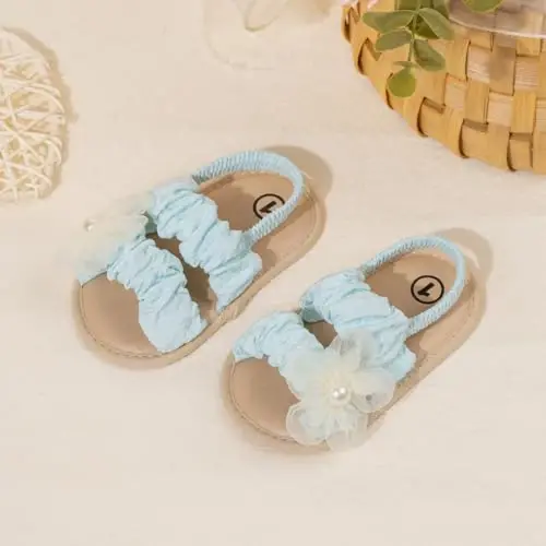 Meckior Infant Baby Girls Boys Summer Sandals Open Toe Lace Princess Dress Wedding Flats Shoes Newborn Toddler Soft Non-slip Sole First Walker Crib Shoes - 4