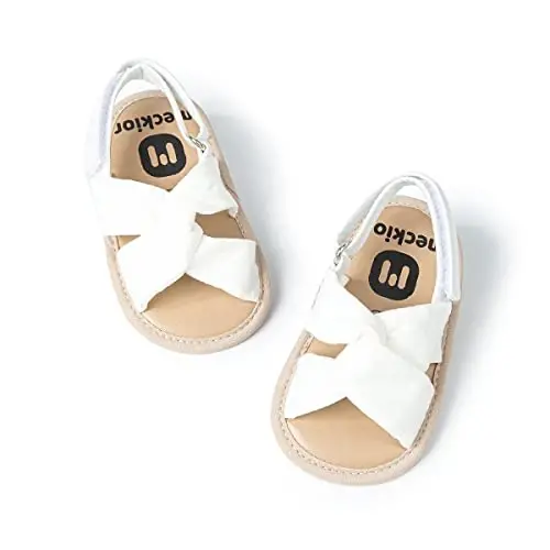 Meckior Infant Baby Girls Boys Summer Sandals Open Toe Lace Princess Dress Wedding Flats Shoes Newborn Toddler Soft Non-slip Sole First Walker Crib Shoes - 1