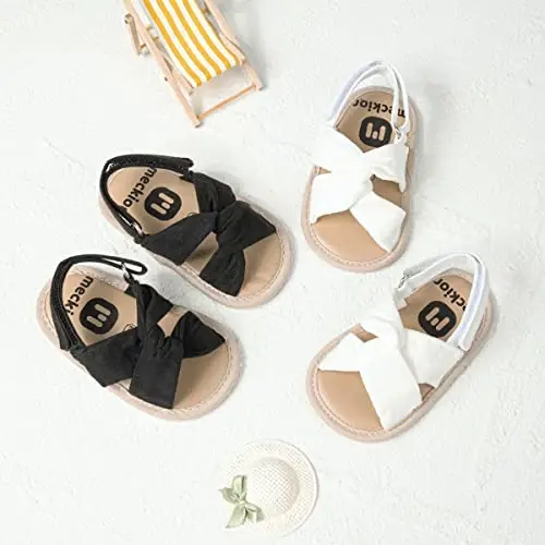 Meckior Infant Baby Girls Boys Summer Sandals Open Toe Lace Princess Dress Wedding Flats Shoes Newborn Toddler Soft Non-slip Sole First Walker Crib Shoes - 2