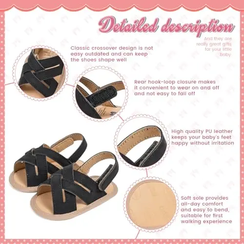 Meckior Infant Baby Girls Boys Summer Sandals Open Toe Lace Princess Dress Wedding Flats Shoes Newborn Toddler Soft Non-slip Sole First Walker Crib Shoes - 5