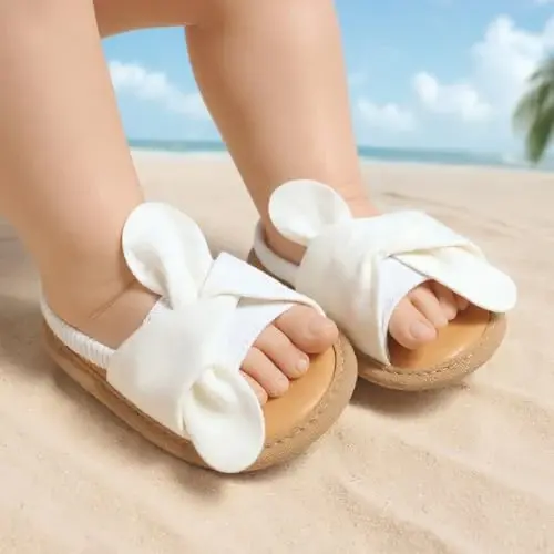 Meckior Infant Baby Girls Boys Summer Sandals Open Toe Lace Princess Dress Wedding Flats Shoes Newborn Toddler Soft Non-slip Sole First Walker Crib Shoes - 2