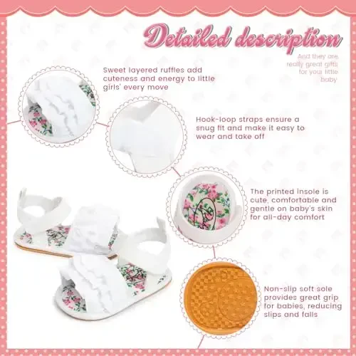 Meckior Infant Baby Girls Boys Summer Sandals Open Toe Lace Princess Dress Wedding Flats Shoes Newborn Toddler Soft Non-slip Sole First Walker Crib Shoes - 5